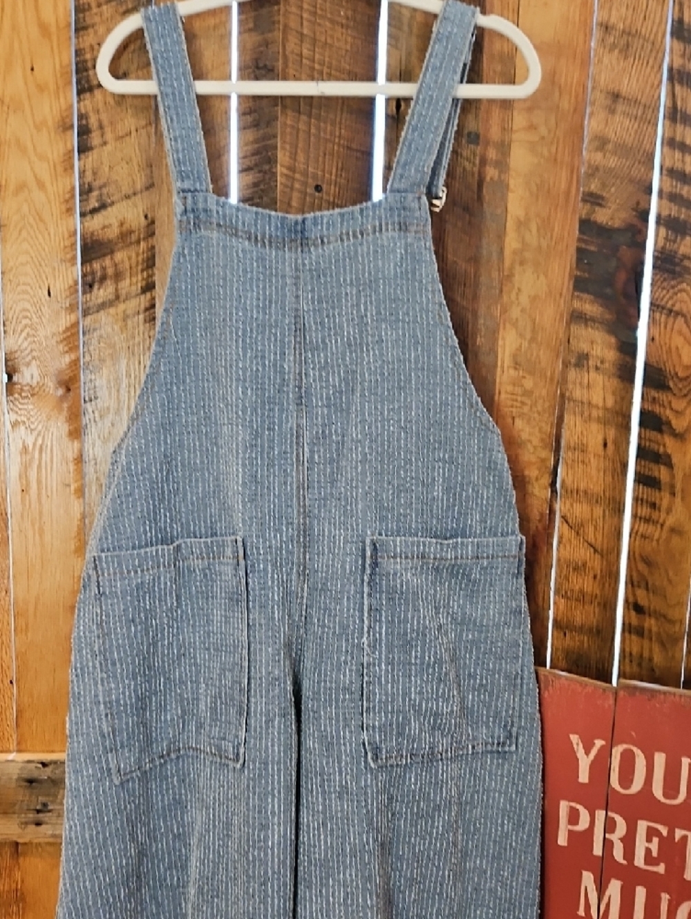 387 POL Denim Ruffled Hem Overalls with Patchwork Trim - Picture 11 of 12